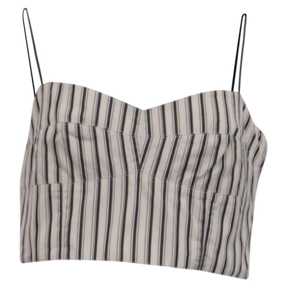 Theory Striped Cropped Bustier Top in White Cotton